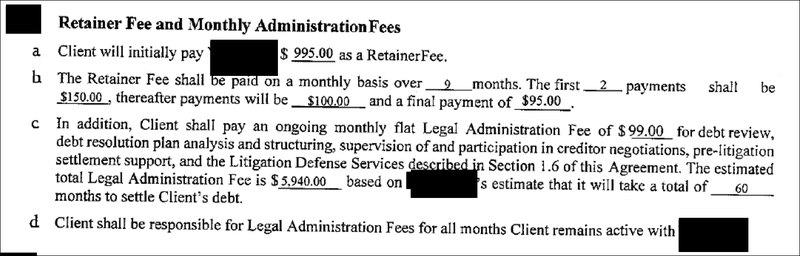 Retainer Fee Clause Debt Settlement Agreement